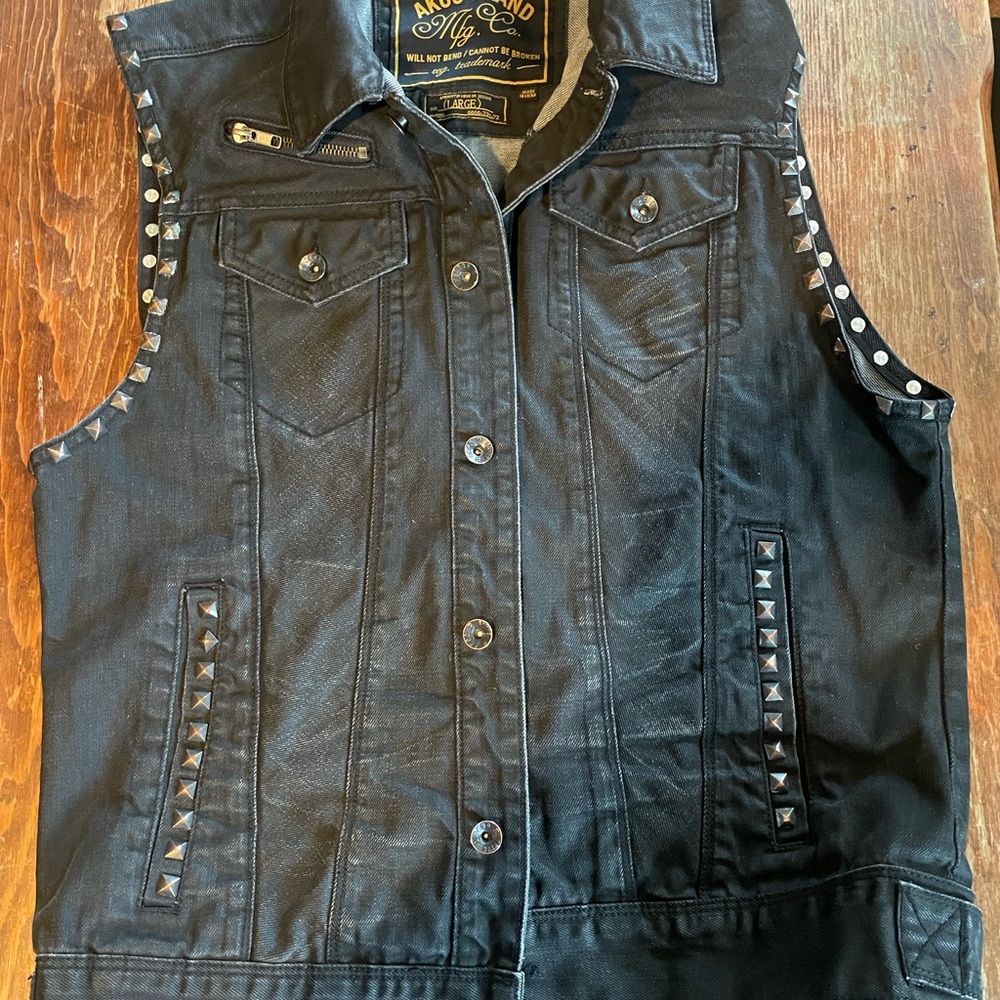 Akoo Black Denim Vest with Studs